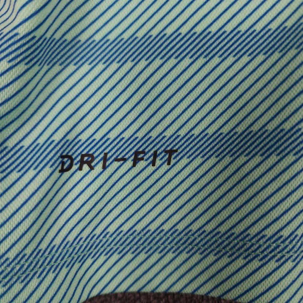 Nike Dri Fit Golf Polo Shirt Green‎ Blue Stripe Mens Large Short Sleeve Athletic